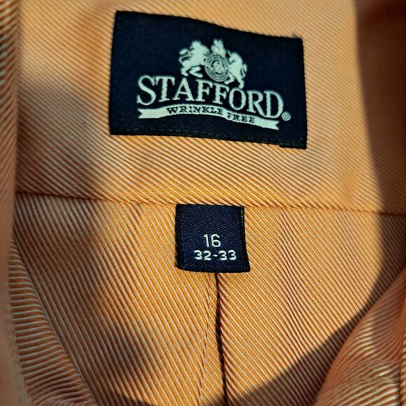 Stafford Men's Size 16 32/33 Shirt Long Sleeve Button Down Wrinkle Free Orange - Picture 3 of 10